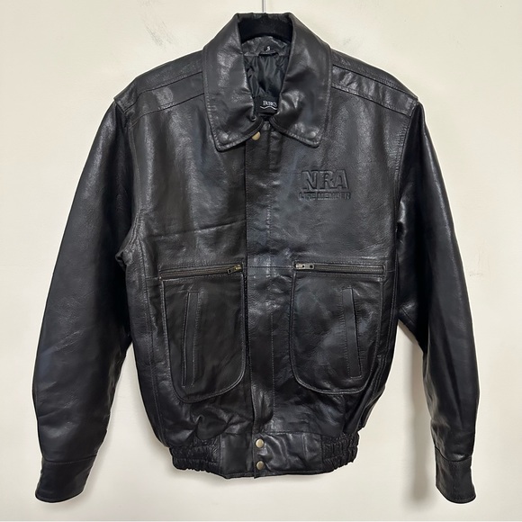 Burk’s Bay Black NRA Leather Jacket Sz S - Picture 1 of 9